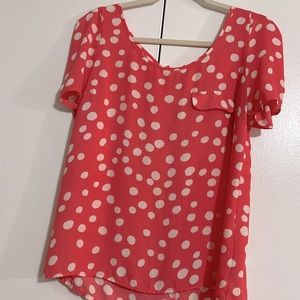Medium Hot Corral Pink Polka Dot Blouse